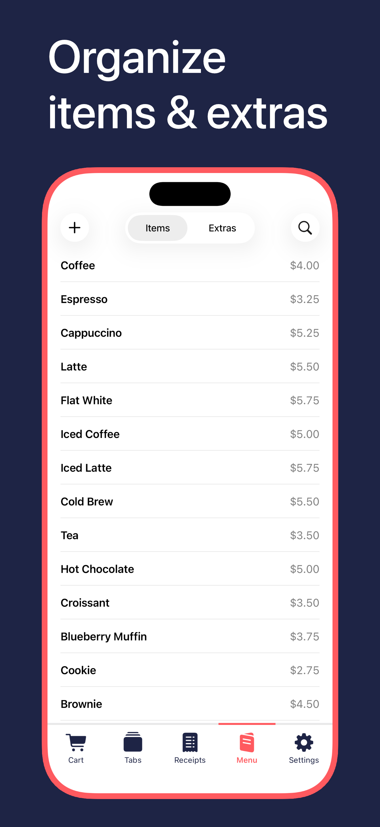 Organize items and extras
